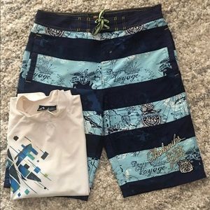Youth size 20 Akademiks board shorts & mens L swim shirt!! Great deal!!